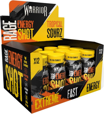 Warrior Rage Energy Shots - Pre Workout Shot Drink 12 x 60ml - RTD Fuel Juice Supplement (Liquid not Gels) - 200mg Caffeine to Lift Sessions and Running - Contains Vitamin B6 & B12 (Tropical Sourz)
