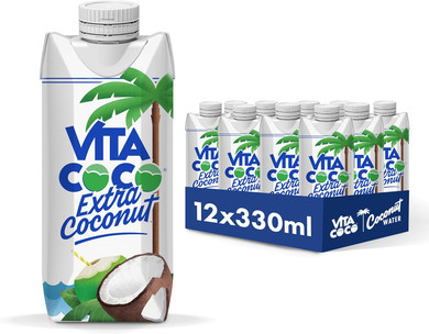 Vita Coco Extra Coconut Water Multipack 330ml x 12, Pressed Coconut Water, Coconut Taste, Packed With Electrolytes, Gluten Free, Full Of Vitamin C & Potassium