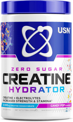 USN Creatine Hydrator - Creatine Monohydrate & Electrolyte Powder Drink with Himalayan Pink Salt & Sugar Free. Supports Muscle Growth, Strength & Hydration. Candy Pop - 330g (30 Servings)
