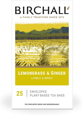 Birchall Tea Bags, Lemongrass & Ginger Herbal Tea Gift Set, Caffeine Free Tea Bursting with Full Flavour, Perfect Vegan Gifts, 25 Enveloped Plant-Based Tea Bags