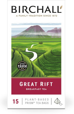 Birchall Great Rift Breakfast Blend Tea Bags, English Breakfast Tea Bursting with Full Flavour, Perfect Vegan Gifts, 15 Plant-Based Prism Tea Bags