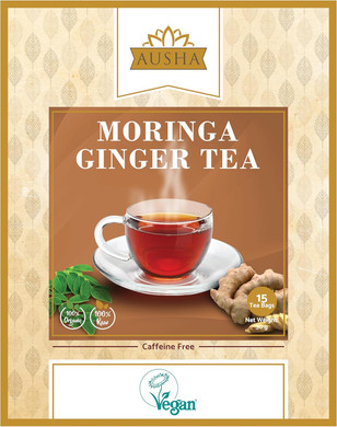 Ausha Ginger Moringa Tea 20 Bags - Caffeine Free - Digestion, Immunity