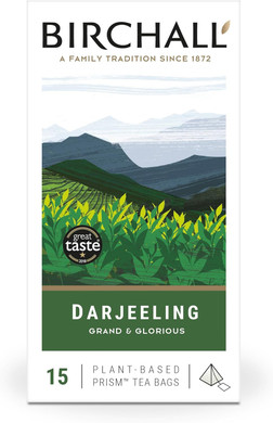 Birchall Tea Bags, Darjeeling Herbal Tea Gift Set, Black Tea Bursting with Full Flavour, Perfect Vegan Gifts, 15 Plant Based Prism Tea Bags