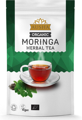 Ausha Organic Moringa Tea 100 grams | Moringa Leaves, Caffeine Free,Fibre,Calcium | UK Certified Organic by Soil Association