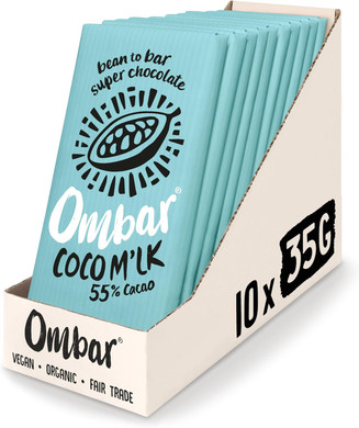 Vegan Chocolate - Ombar Coco Mlk 55% Cacao Chocolate (35g x 10 Bars) Organic, Fair Trade, Dairy Free and Gluten Free Chocolate