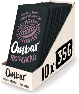 Vegan Chocolate Bar - Ombar 72% Dark Chocolate - Organic Fair Trade Chocolate - Dairy and Gluten Free - Raw Cacao - 35g - Pack of 10