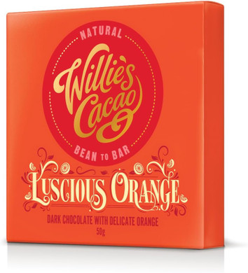 Willie's Cacao - Luscious Orange, 65% dark chocolate with orange bar - Vegan - 50g x 12 - Vegan chocolate - Artisan chocolate - Bean to bar