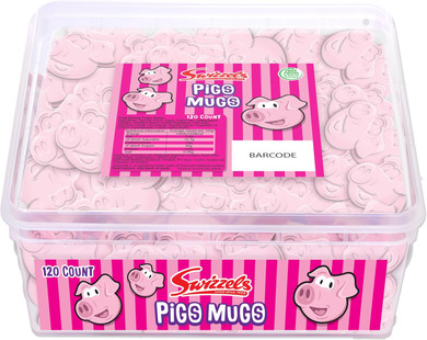 Swizzels Sweet Tubs, Fun Gums Pig's Mugs, Fruit Flavour Sweet Gums, Sharing Tub of Sweets, Free From Artificial Colours (120 Sweets Approximately)