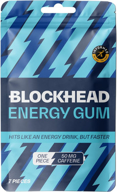 BLOCKHEAD Energy Gum  Mint (42 Pieces) | 50mg Fast-Release Caffeine + Niacin, B1, B5, B6, B12 | Sugar & Calorie Free | Pre-Workout & Endurance | Vegan | Informed-Sport Certified