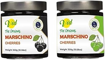 Ved Gourmet Original Black & Green Maraschino Cherries - Italian Cherry for Old-Fashioned Cocktails - Vegan Cocktail, Bourbon Cherries in Natural Syrup for Cocktail Garnish