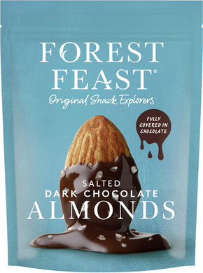 FOREST FEAST Salted Dark Chocolate Almonds 8 x 120g | Dark Chocolate Coated Salted Almonds with Real Belgian Dark Chocolate, Gluten Free High Protein Vegan Snack