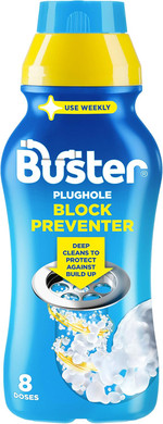 Buster Plughole Block Preventer, 500ml, Prevent Blockages in Bathrooms and Kitchens and Deep Clean to Protect Against Build-Up-For Use in All Plugholes, Pipes and Overflows