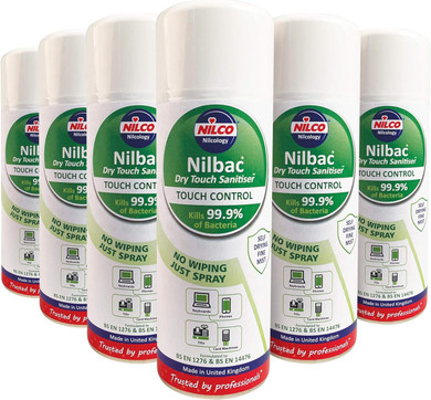 Nilco Nilbac® Dry-Touch Sanitiser Touch Control Antibacterial Aerosol Spray, 400 ml