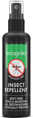 Incognito Insect Repellent Spray, 100ml - Natural DEET Free, Shields from Wide Range of Biting Insects. Clinically proven protection from Ticks & Dengue carrying mosquitoes, Organic Mosquito Repellent