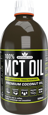 Natures Aid MCT Oil 500ml Caramel - Add to Coffee Shakes Smoothies or Dressings - 100 Percent Premium Coconut Oil Pure Sustainably Sourced Vegan Vegetarian GMP Standards Rapid Absorbed for Energy