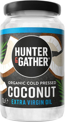 Hunter & Gather 100% Organic Cold Pressed Extra Virgin Coconut Oil 1l. Without Sugar, Cereals, Seeds and Palm Oil