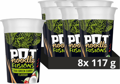 Pot Noodle Fusions Thai Green Curry Instant Snack vegan quick to make snack pot 8x 117 g