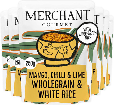 Merchant Gourmet Mango, Chilli & Lime Wholegrain Microwave Rice - Pack of 6 x 250g Pouches