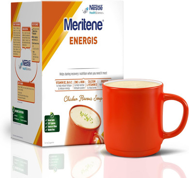 Meritene Energis Chicken Meal Replacement | 50g Powder Sachets, Pack of 10 | Nutritional Support Mix with Proteins and Minerals | With Vitamin D, B & K