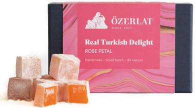 Ozerlat Real Turkish Delight, Rose - Luxury Gourmet Artisan Dessert Sweets, Premium Quality Natural Ingredients, Vegan, Gluten Free, Traditional Authentic Flavour (200g)