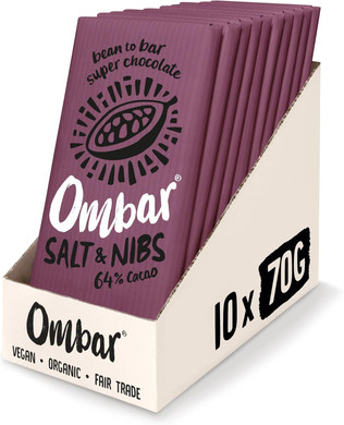 Vegan Chocolate - Ombar Centres Coconut & Raspberry (35g x 10 Bars) Organic, Fair Trade, Dairy Free and Gluten Free Chocolate