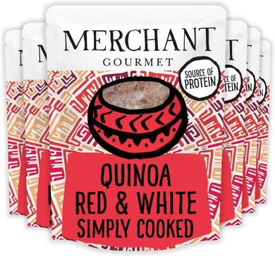 Merchant Gourmet Cooked Red & White Quinoa - Source of Protein & Fiber, Vegan, Healthy Rice Alternative, Pack of 6 x 250g Ready-to-eat Pouches