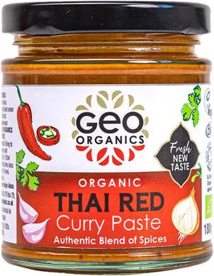 Geo Organics Thai Red Curry Paste 180g (Pack of 1) Serves 4 | Organic & Vegan-Friendly Red Thai Curry Paste | Authentic Restaurant Recipe Base | Certified by Soil Association Thai Curry Paste