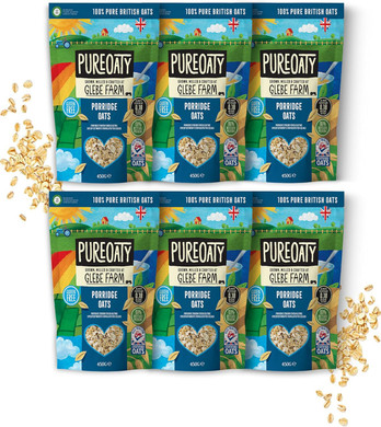 Glebe Farm Porridge Oats 6pk, Healthy Wholegrain Gluten Free For Slow Release Energy, 100% British, All-Natural & High In Fibre, Delicious Porridge With No Hidden Nasties, 6x 450g