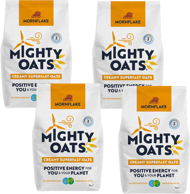 Mornflake - Superfast Oats 4x 3kg 100% Wholegrain Oats All Natural Ingredients, High In Fibre. Creamy, Perfect For Breakfast Porridge Oats, Overnight Oats & Granola. Suitable For Vegan Diet