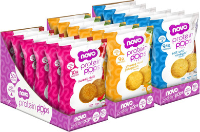 Novo Nutrition | Protein Pops | Healthy Savoury Snack with High Protein, Low Sugar and High Fibre | Pack of 6 x 45g (Sweet Chilli)