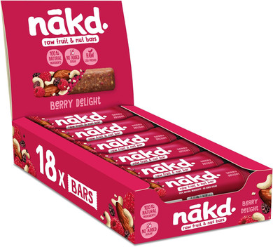 Nakd Berry Delight Natural Fruit & Nut Bars - Vegan - Healthy Snack - Gluten Free - 35g x 18 bars