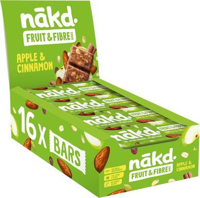 Nakd Apple & Cinnamon Fruit & Fibre Bar - Vegan - Gluten Free - Healthy Snack, 44g (Pack of 16 bars)