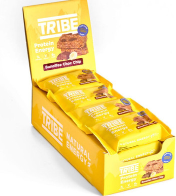 TRIBE Protein Energy Flapjack - Banoffee Choc Chip - Natural Energy - Plant Based, Vegan Snack & Gluten Free (50g x 12 Bars)