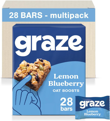 Graze Lemon Blueberry Superfood Oat Boost Bars - Vegetarian Snacks, Whole Oat - Packaging may vary - (28 Snacks - 7 Packs of 4 x 30g)