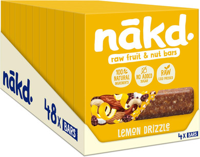 Nakd Lemon Drizzle Natural Fruit & Nut Bars - Vegan - Healthy Snack - Gluten Free - 35g x 48 bars