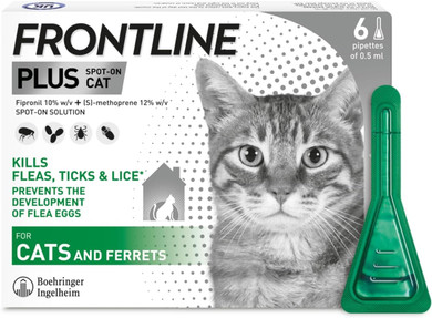 FRONTLINE Plus Flea & Tick Treatment for Cats and Ferrets - 6 Pipettes
