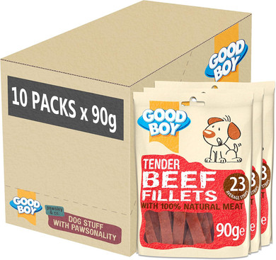 Good Boy - Tender Beef Fillets - Dog Treats - Made with 100% Natural Beef - 90 g e - No Artificial Flavouring - Case of 10