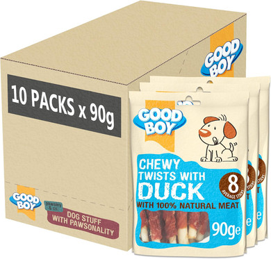 Good Boy - Chewy Twists with Duck - Dog Treats - Made with 100% Natural Duck Breast Meat - 90 g e - Gluten Free Dog Treats - Case of 10