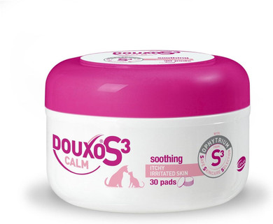 DOUXO S3 CALM Pads, Dog Itchy Skin Relief, Dry Skin Dog Solution, Pet Wipes for Cats, For Irritated Sensitive Skin, Dog Feet Wipes, Hypoallergenic Dog & Cat Wipes, Soothes & Hydrates, 30 Pads