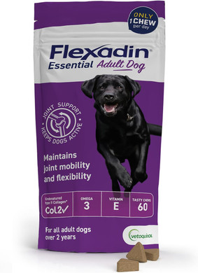 Flexadin Adult Dog Joint Supplement containing UC-II | Designed to aid Mobility & Flexibility | Natural Ingredients Omega 3 & Vit E | Aged 2+ | 120 Chews