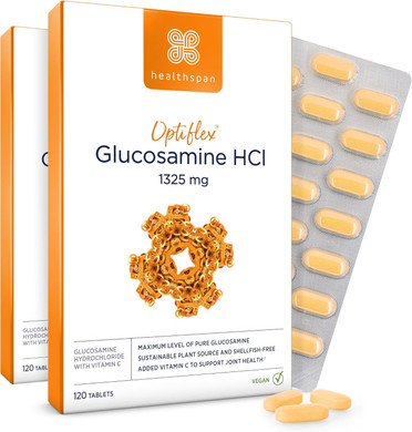 Healthspan Optiflex Glucosamine HCI 1,325mg with Vitamin C | Shellfish Free Vegan Tablets for Joint Health | 40% More glucosamine Than Glucosamine Sulphate | Added Vitamin C (120 Tablets)