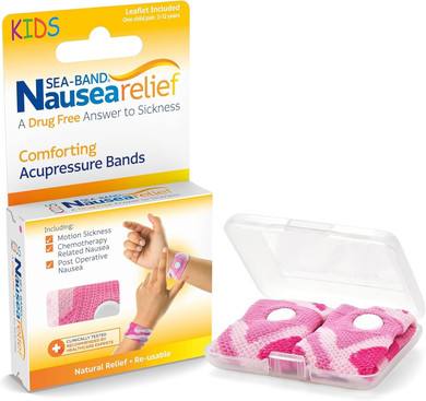 Sea-Band Travel & Motion Sickness and Nausea Relief Acupressure Wristband - Kids (Pink), 1 Pair