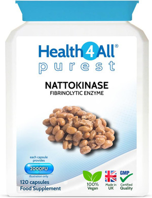 Health4All Nattokinase 2000FU per Capsule, 120 Capsules 4 Month Supply, Purest Vegan Protein Enzyme from Japanese Natto, High Strength Cardiovascular Health Support Nattokinase Supplement | Made in UK