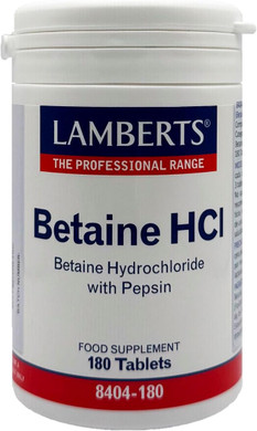 Lamberts Betaine HCl 324mg with Pepsin 5mg - 180 Tablets - Digestive Support Supplement