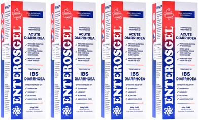Enterosgel IBS Relief Gel Tube 225 Grams - Oral Intestinal Adsorbent, Acute Diarrhoea, Bloating & Trapped Wind Relief - for Children & Adults, 4 Pack