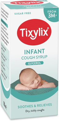 Tixylix Baby's Honey and Lemon Dry and Tickly Cough Syrup 100ml, Sugar and colour free, Suitable for vegetarians, Suitable from 3 months to 5 years