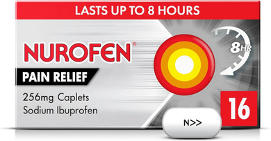 Nurofen Ibuprofen Caplets 256mg, 16 Pack - Joint, Back, Knee Pain Relief, Long-Lasting Painkillers for Cold & Flu, Over-The-Counter Medication