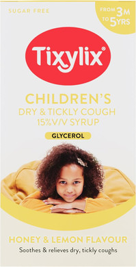 Tixylix Children's Honey and Lemon Dry & Tickly Cough Syrup 100ml, Sugar and colour free, Suitable for vegetarians, Suitable from 3 months to 5 years