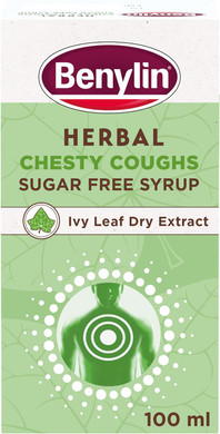 BENYLIN Herbal Chesty Coughs Sugar Free Syrup.100 ml, Non-Drowsy Herbal Cough Medicine, with Naturally Derived Ivy Leaf Dry Extract