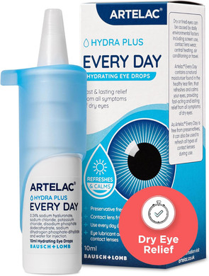 Artelac Eye Drops for Dry Eye, Every Day, Preservative Free Dry Eyes Treatment, Contact Lens Friendly, Relieves Symptoms of Tired, Stressed & Teary Eyes with Hydrating Action, Artificial Tears, 10ml